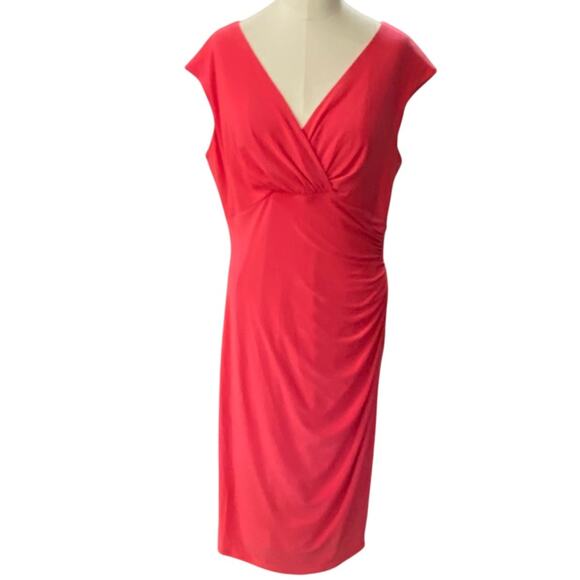 Ralph Lauren Red Ruched Wrap Midi Dress Size 8 - Picture 9 of 9